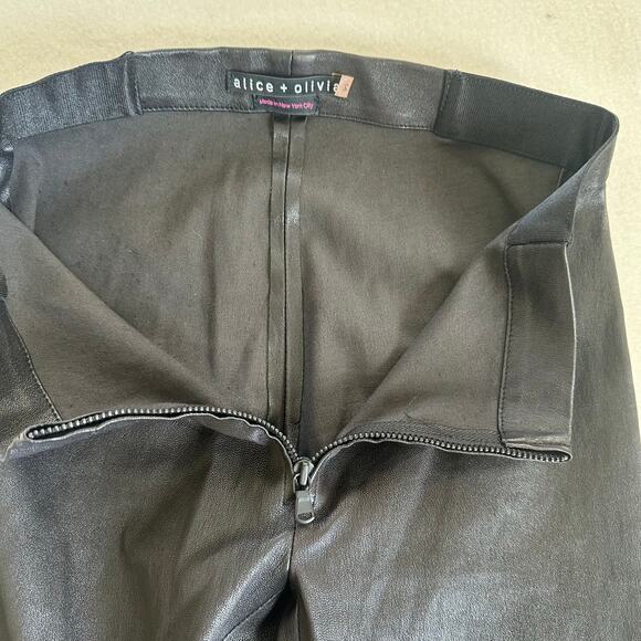 Alice & Olivia 100% Leather Zip Front Black Stretch Skinny Pants Leggings US 2 - Picture 7 of 13